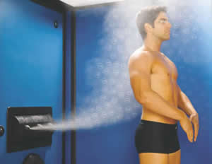 sunless tanning booth using electrostatic sprayers and spraying technology